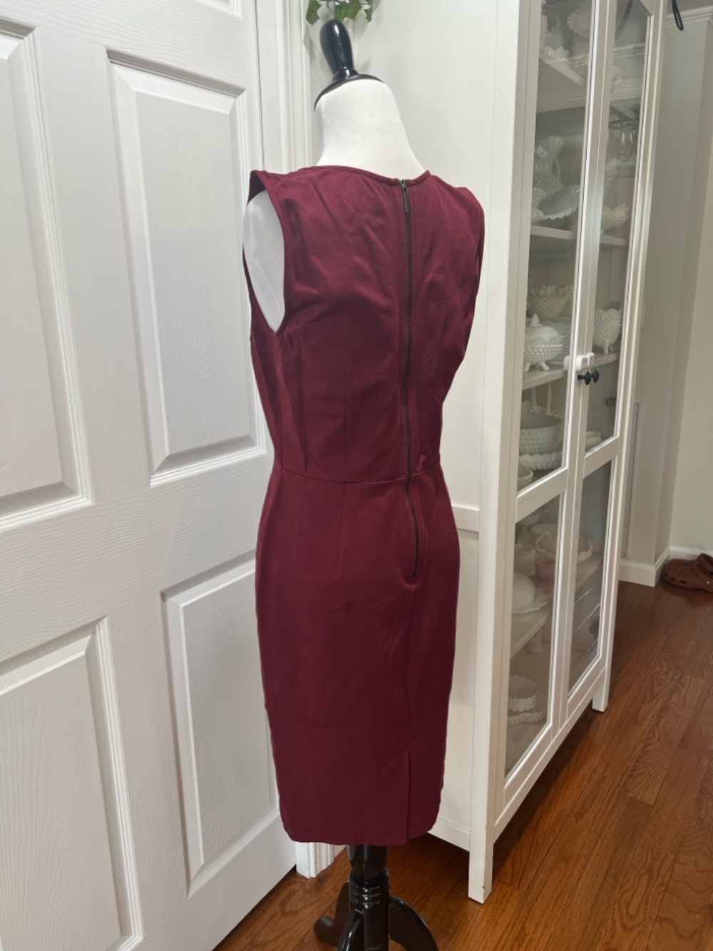 LOFT Sleeveless V-Neck Midi Dress in Wine - Picture 3 of 6